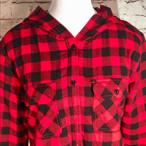 👩🏼‍🌾Buffalo Check Button Down Jacket with Hood - Picture 2 of 8